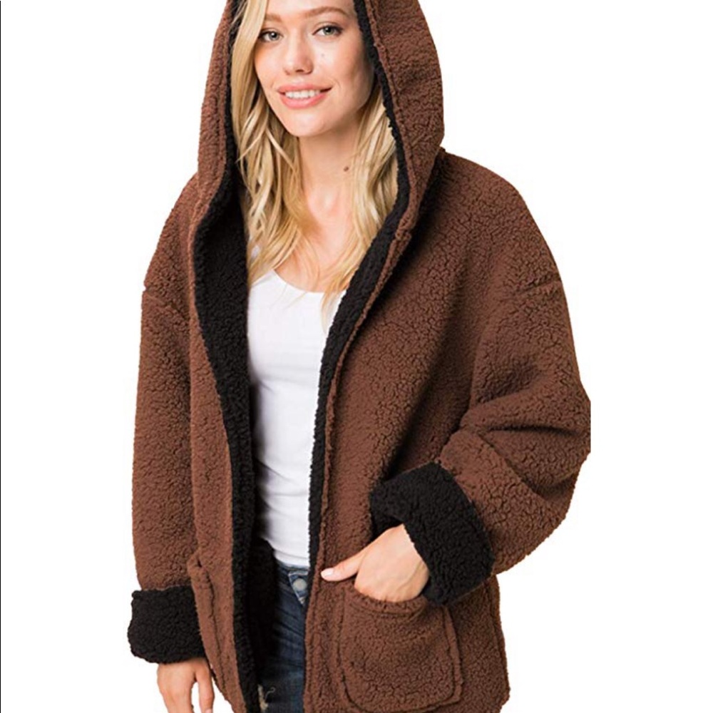 Reversible faux fur Sherpa teddy bear jacket black - Picture 5 of 8